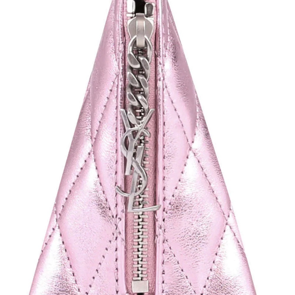 Saint Laurent Metallic Pink Quilted KeyPouch